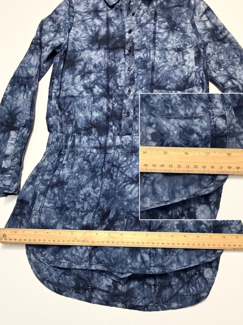 THAKOON Indigo Shirt Dress Skort Romper Shibori Tie Dye Long Sleeve Size 2 - Picture 8 of 11